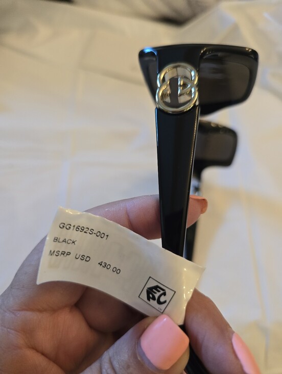 Gucci Black Square Sunglasses with Gold Interlocking G Accent. NEW main image 5